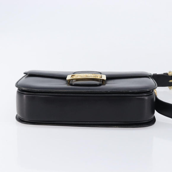 CELINE Horse Carriage Shoulder Bag Leather Black Gold Auth 215599V