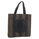 FENDI Pequin Canvas Hand Bag PVC Black Brown Auth 215603-1