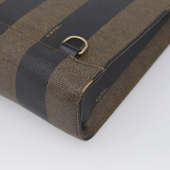 FENDI Pequin Canvas Hand Bag PVC Black Brown Auth 215603