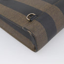 FENDI Pequin Canvas Hand Bag PVC Black Brown Auth 215603-13