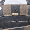 FENDI Pequin Canvas Hand Bag PVC Black Brown Auth 215603-14