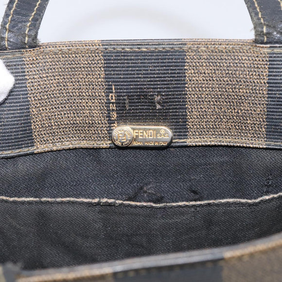 FENDI Pequin Canvas Hand Bag PVC Black Brown Auth 215603