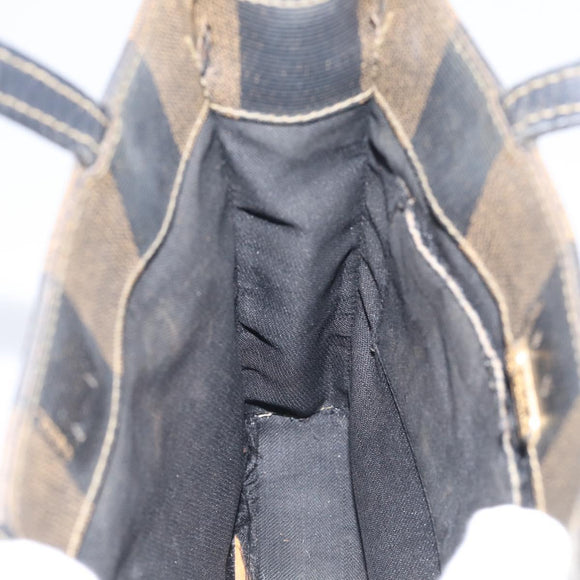 FENDI Pequin Canvas Hand Bag PVC Black Brown Auth 215603