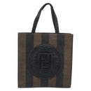 FENDI Pequin Canvas Hand Bag PVC Black Brown Auth 215603-2