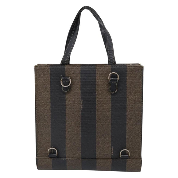 FENDI Pequin Canvas Hand Bag PVC Black Brown Auth 215603
