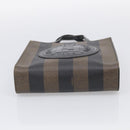 FENDI Pequin Canvas Hand Bag PVC Black Brown Auth 215603-9