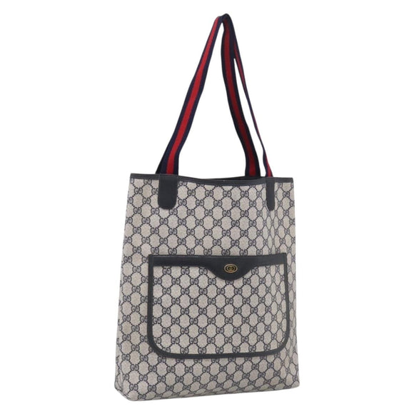 GUCCI GG Supreme Sherry Line Tote Bag PVC Navy Gold 39 02 003 Auth 215608A