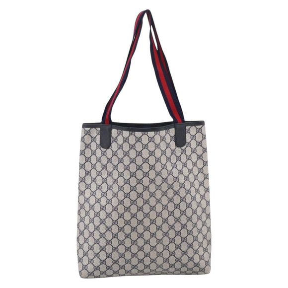 GUCCI GG Supreme Sherry Line Tote Bag PVC Navy Gold 39 02 003 Auth 215608A