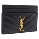 Saint Laurent Cassandra Card Case Leather Black Gold Auth 215617V-1