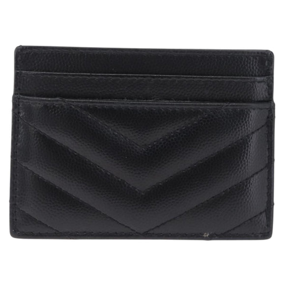 Saint Laurent Cassandra Card Case Leather Black Gold Auth 215617V