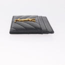 Saint Laurent Cassandra Card Case Leather Black Gold Auth 215617V-4