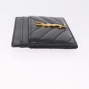 Saint Laurent Cassandra Card Case Leather Black Gold Auth 215617V-5