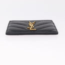 Saint Laurent Cassandra Card Case Leather Black Gold Auth 215617V-7
