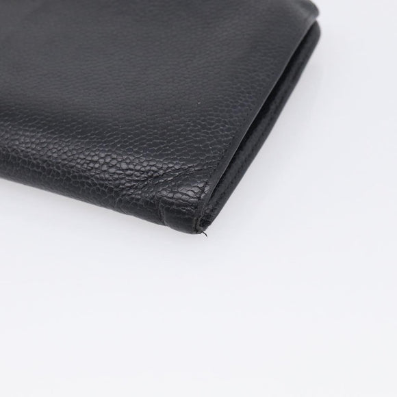 CHANEL Wallet Caviar Skin Black Gold CC Auth 215620