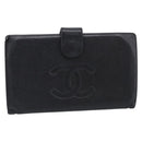 CHANEL Wallet Caviar Skin Black Gold CC Auth 215620-2