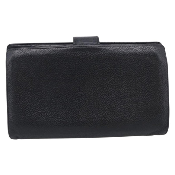 CHANEL Wallet Caviar Skin Black Gold CC Auth 215620