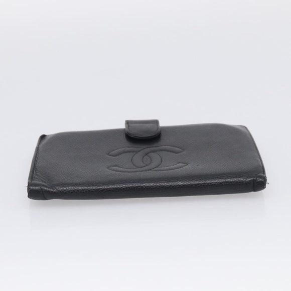 CHANEL Wallet Caviar Skin Black Gold CC Auth 215620