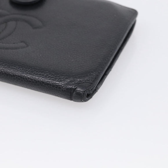 CHANEL Wallet Caviar Skin Black Gold CC Auth 215620