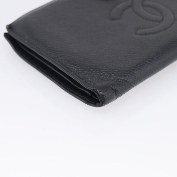 CHANEL Wallet Caviar Skin Black Gold CC Auth 215620