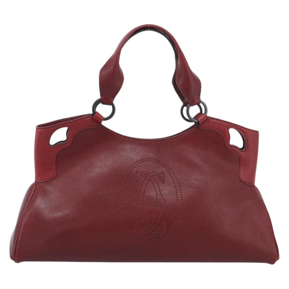 Cartier Hand Bag Leather Bordeaux Auth 215659V