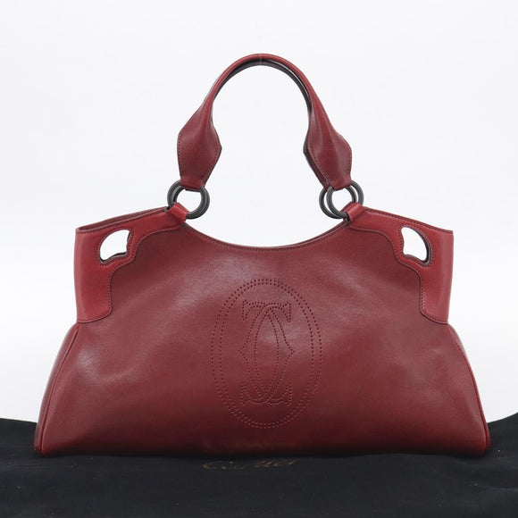 Cartier Hand Bag Leather Bordeaux Auth 215659V