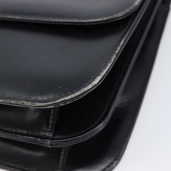 GUCCI Shoulder Bag Leather Black Gold Auth 215668