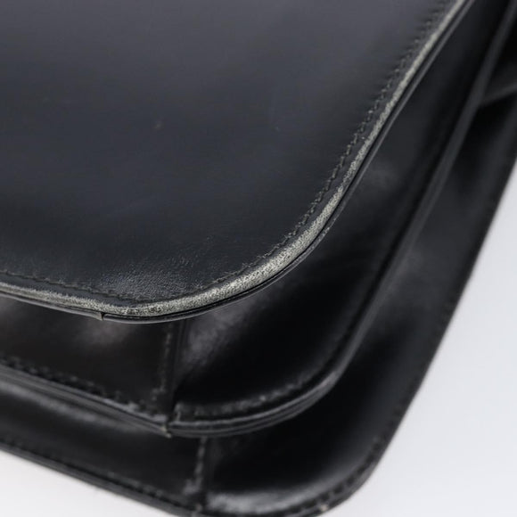 GUCCI Shoulder Bag Leather Black Gold Auth 215668
