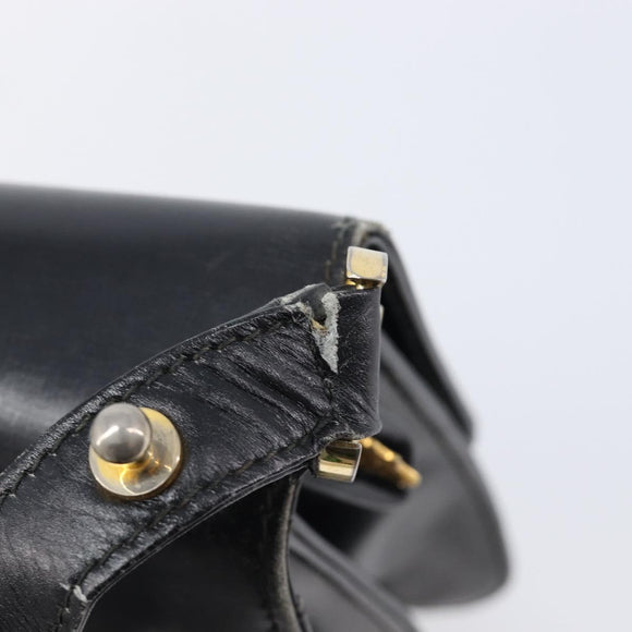 GUCCI Shoulder Bag Leather Black Gold Auth 215668