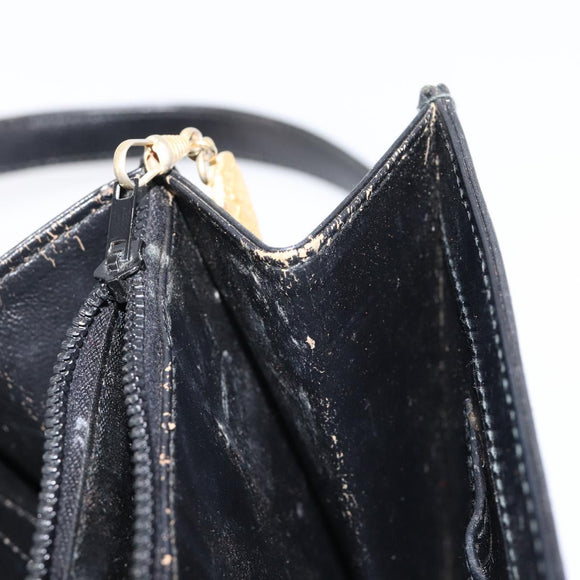GUCCI Shoulder Bag Leather Black Gold Auth 215668