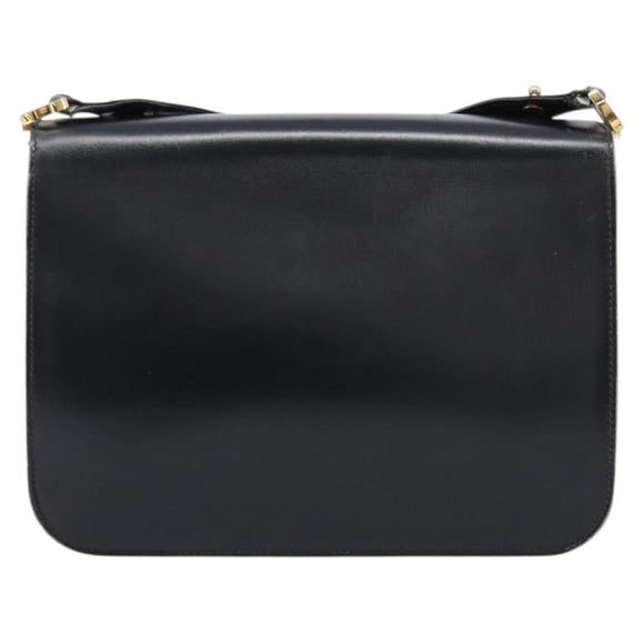 GUCCI Shoulder Bag Leather Black Gold Auth 215668