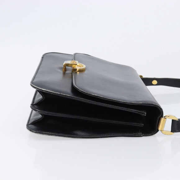 GUCCI Shoulder Bag Leather Black Gold Auth 215668