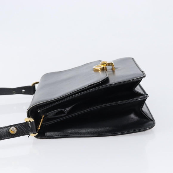 GUCCI Shoulder Bag Leather Black Gold Auth 215668
