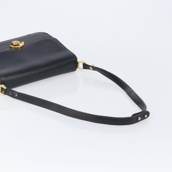 GUCCI Shoulder Bag Leather Black Gold Auth 215668