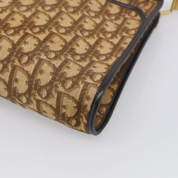 Christian Dior Trotter Canvas Shoulder Bag Beige Gold Auth 215669
