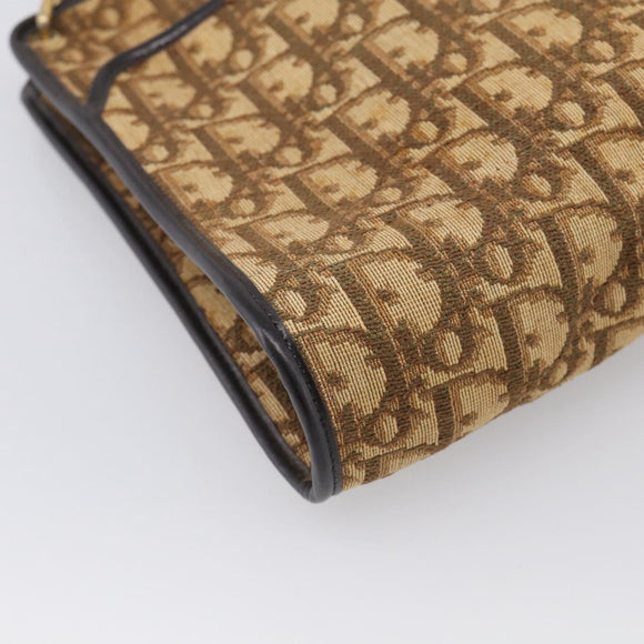 Christian Dior Trotter Canvas Shoulder Bag Beige Gold Auth 215669
