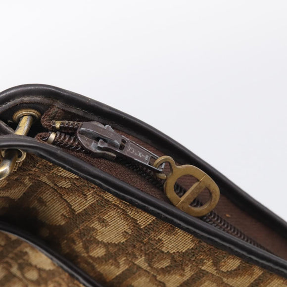 Christian Dior Trotter Canvas Shoulder Bag Beige Gold Auth 215669