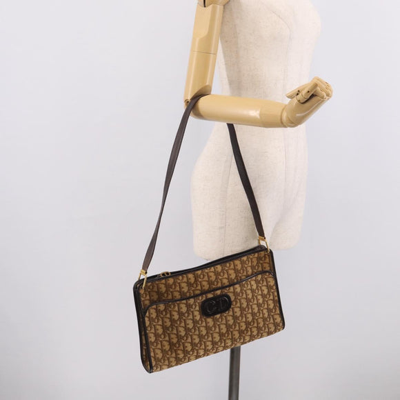 Christian Dior Trotter Canvas Shoulder Bag Beige Gold Auth 215669