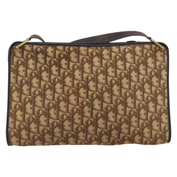 Christian Dior Trotter Canvas Shoulder Bag Beige Gold Auth 215669