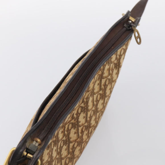 Christian Dior Trotter Canvas Shoulder Bag Beige Gold Auth 215669