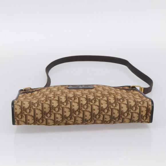 Christian Dior Trotter Canvas Shoulder Bag Beige Gold Auth 215669