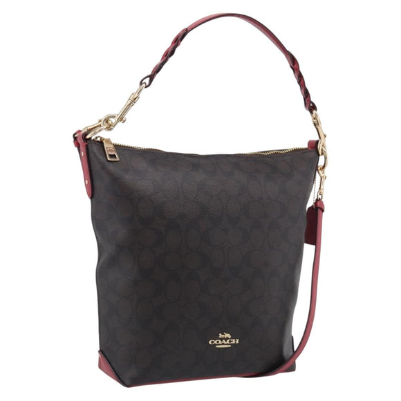 Coach Shoulder Bag Leather 2way Brown Gold Auth 215673A
