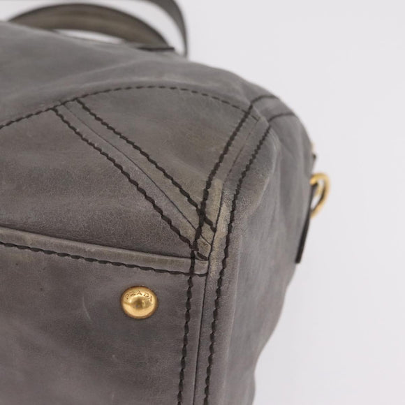PRADA Vitter Shine Hand Bag Leather 2way Gray Gold Auth 215685V