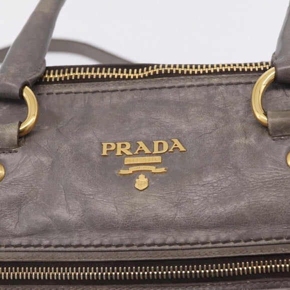 PRADA Vitter Shine Hand Bag Leather 2way Gray Gold Auth 215685V