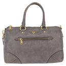 PRADA Vitter Shine Hand Bag Leather 2way Gray Gold Auth 215685V-2