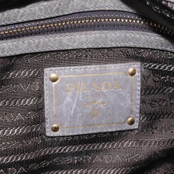 PRADA Vitter Shine Hand Bag Leather 2way Gray Gold Auth 215685V