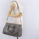 PRADA Vitter Shine Hand Bag Leather 2way Gray Gold Auth 215685V-29