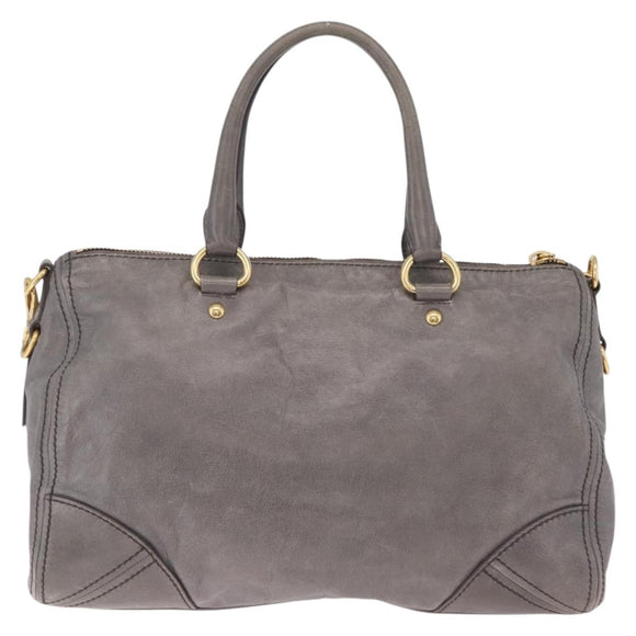 PRADA Vitter Shine Hand Bag Leather 2way Gray Gold Auth 215685V