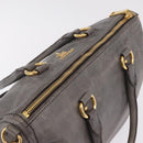 PRADA Vitter Shine Hand Bag Leather 2way Gray Gold Auth 215685V-6