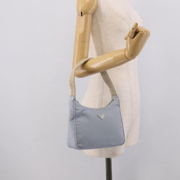 PRADA Accessory Pouch Nylon Light Blue Silver Auth 215692A