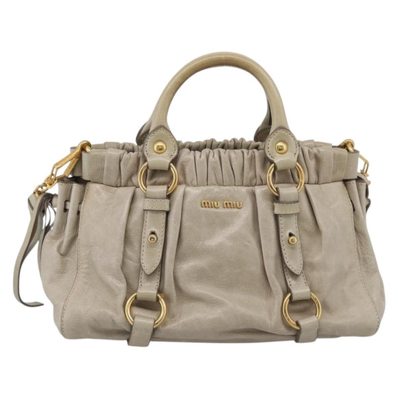 Miu Miu Vitellolux Hand Bag Leather 2way Beige Gold Auth 215697M